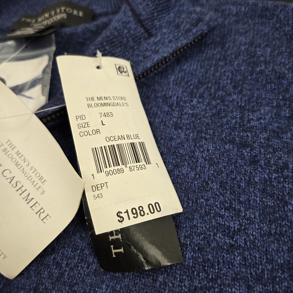 Bloomingdales Sweater Mens Large Blue Pullover 1/4 Zip Solid 100% Cashmere New - Picture 8 of 8